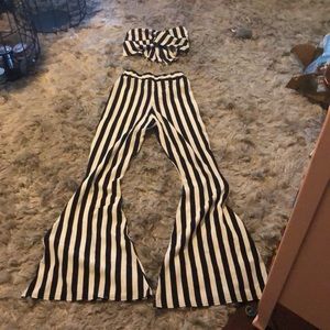 Black and White Bandeau and Bell Bottom Set